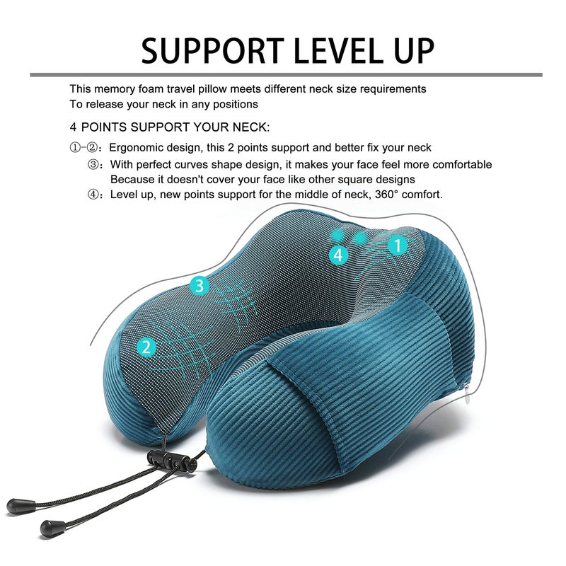 Umerci Memory Foam Neck Pillow with 360-Degree Head Support Lightweight Comfortable Travel Airplane Pillow with Storage Bag for Sleeping, Traveling,Car, Train, Bus and Home Use(Blue) - Image 2